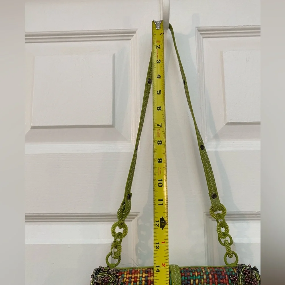 NWT! Mary Frances Green Beaded Bejeweled Collectible Floral & Plaid Shoulder Bag